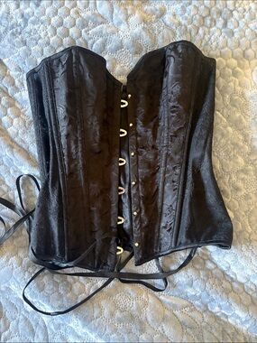 Amazon Women's Black Satin Lace-Up Corset Top